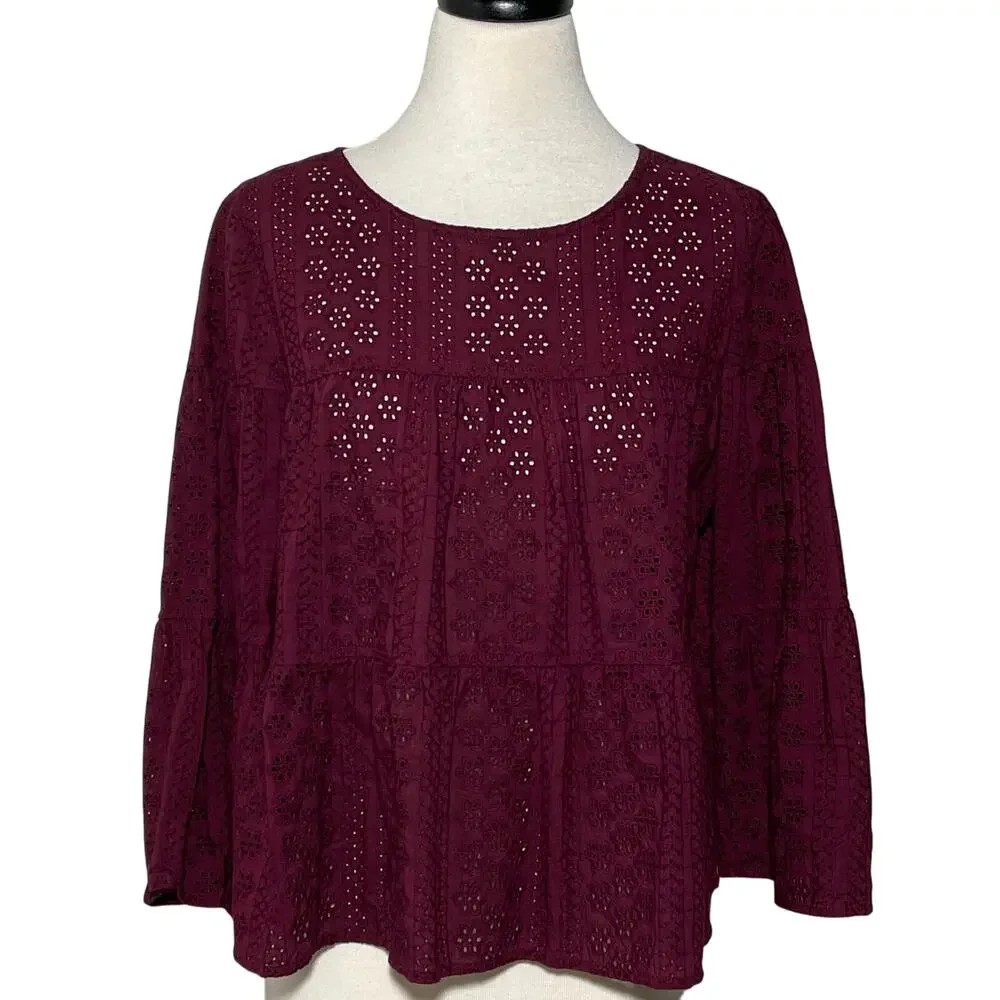 Madewell SZ M Eyelet Pattern Blouse Top